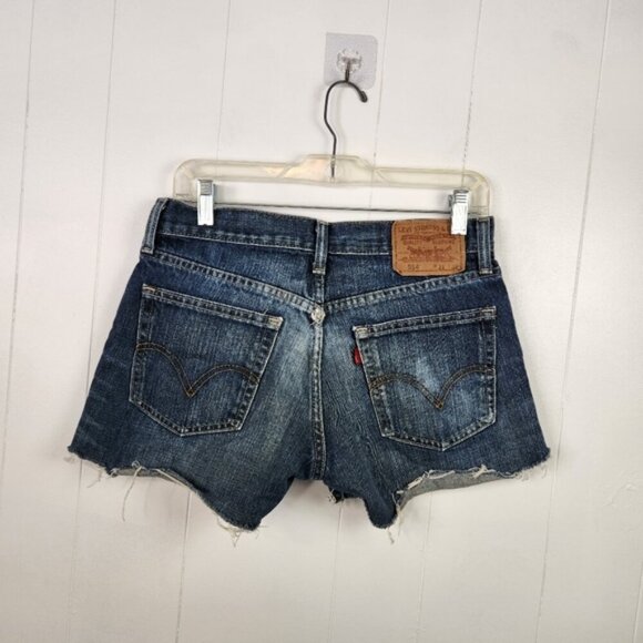 Vintage Levis Dark Denim Jean Shorts Cutoffs Low Mid Rise Frayed Y2K Festival - Picture 1 of 10